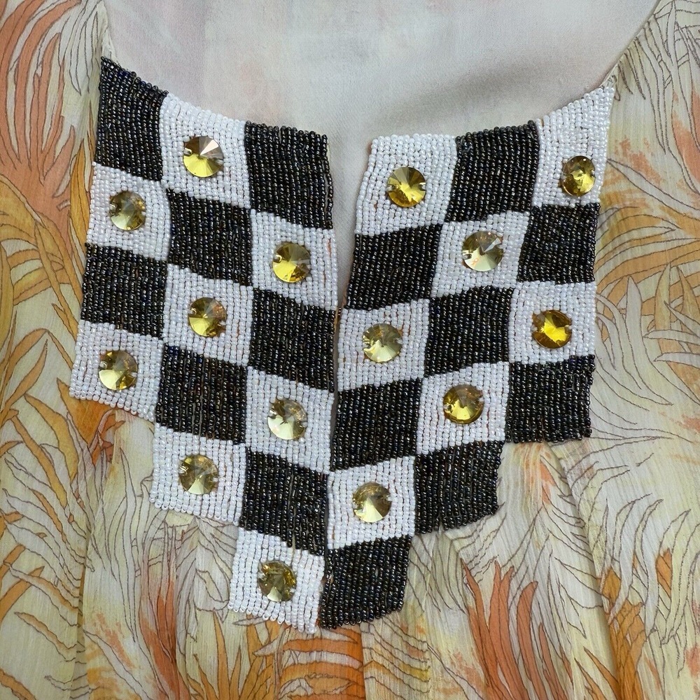 Calypso st‎ Barth Beaded Silk Split Neck Tunic Blouse Tropical Luxury Womens Med - Picture 3 of 16